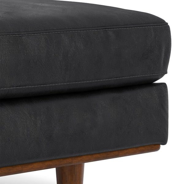 33 Inch Genuine Leather Round Cocktail Ottoman for Living Room Lounge Seating and Display
