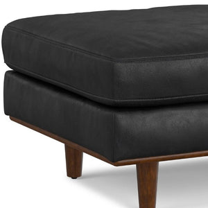 33 Inch Genuine Leather Round Cocktail Ottoman for Living Room Lounge Seating and Display