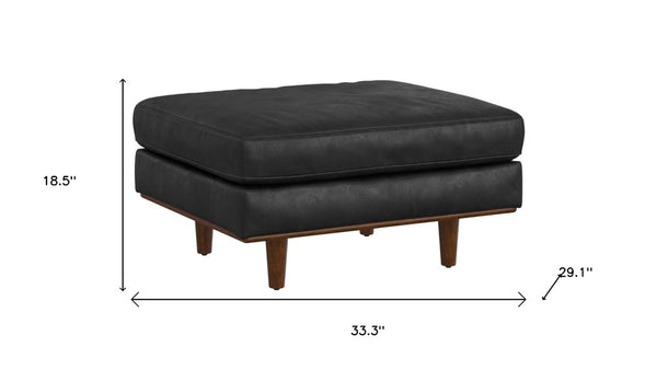 33 Inch Genuine Leather Round Cocktail Ottoman for Living Room Lounge Seating and Display