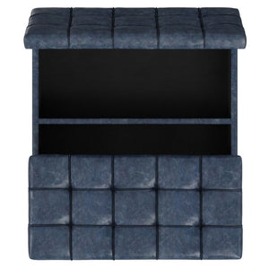 40 Inch Tufted Faux Leather Storage Ottoman Stylish Denim Blue Living Room Bench