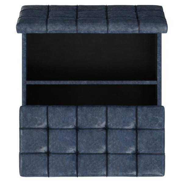 40 Inch Tufted Faux Leather Storage Ottoman Stylish Denim Blue Living Room Bench
