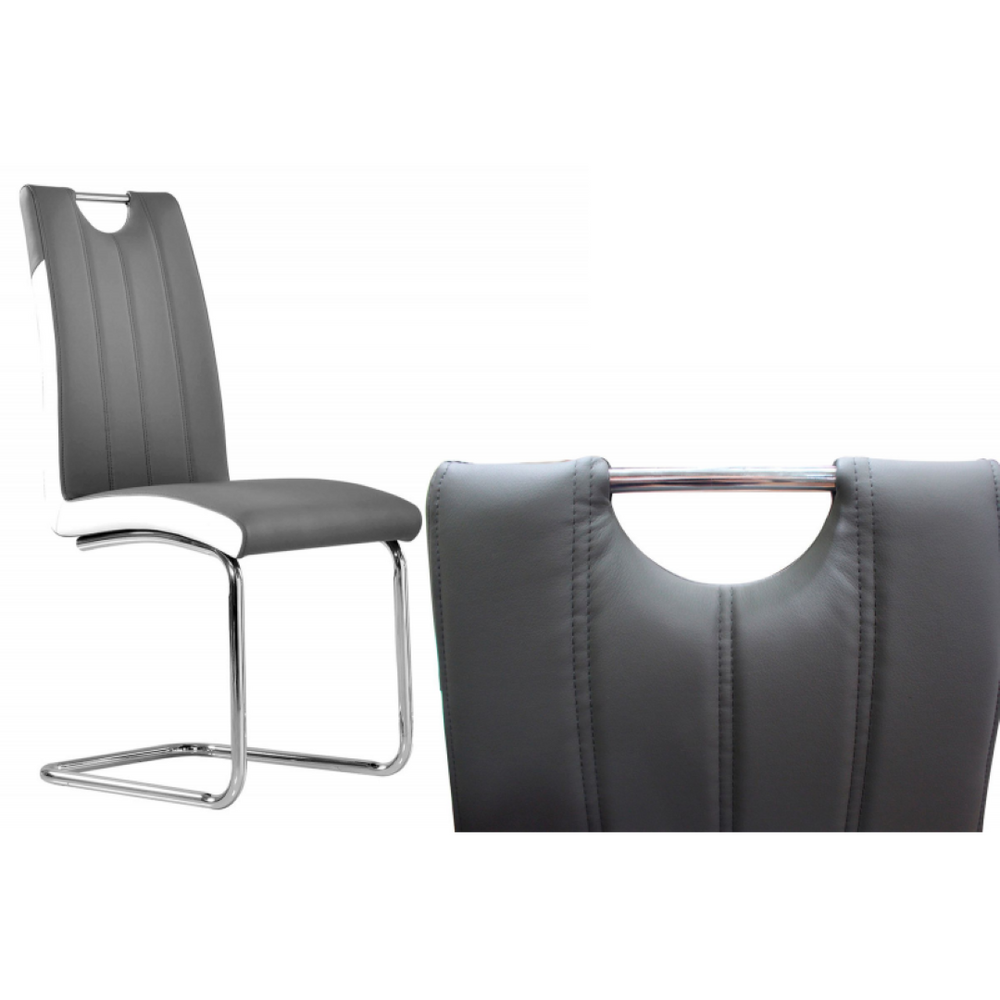 English Elm Dining Side Chairs Set of 2 Faux Leather Two-tone Upholstered with Chrome Metal Legs B011P496280