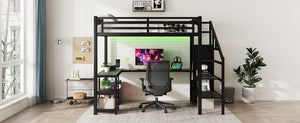 English Elm Metal Full Loft Bed with Wardrobe, LED, L-Desk & USB Ports — Space-Saving Full Size Bunk for Kids Teens Adults W2593S00008