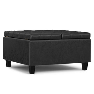 30 Inch Faux Leather Tufted Round Storage Ottoman Stylish Living Room Accent Seat