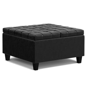 30 Inch Faux Leather Tufted Round Storage Ottoman Stylish Living Room Accent Seat