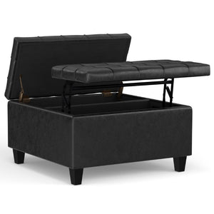 30 Inch Faux Leather Tufted Round Storage Ottoman Stylish Living Room Accent Seat