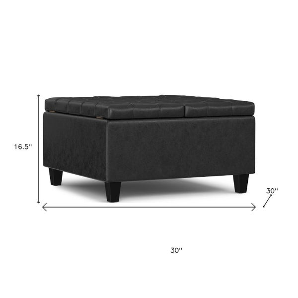 30 Inch Faux Leather Tufted Round Storage Ottoman Stylish Living Room Accent Seat