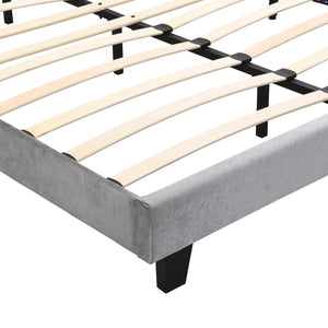 English Elm Upholstered Queen Platform Bed Grey Velvet Tufted Curved Headboard with Led Lighting W311P228694