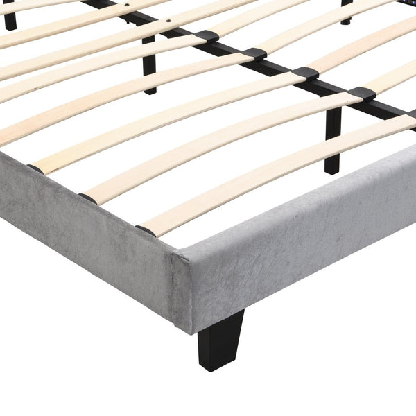 English Elm Upholstered Queen Platform Bed Grey Velvet Tufted Curved Headboard with Led Lighting W311P228694