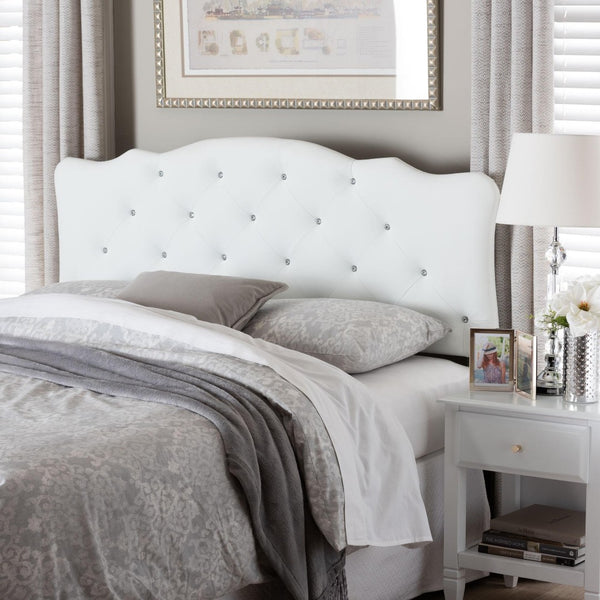 Baxton Studio Baxton Studio Rita Full Size White Faux Leather Scalloped Headboard with Button-Tufted Design Elegance BBT6503-White-Full HB