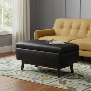 36 Inch Round Faux Leather Storage Ottoman Tufted Footrest for Living Room Seating Decor