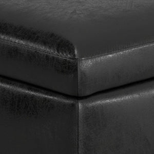 36 Inch Round Faux Leather Storage Ottoman Tufted Footrest for Living Room Seating Decor