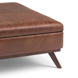 36 Inch Round Faux Leather Storage Ottoman Tufted Footrest for Living Room Seating Decor