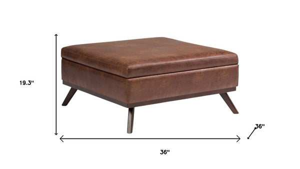 36 Inch Round Faux Leather Storage Ottoman Tufted Footrest for Living Room Seating Decor
