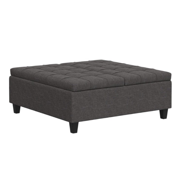 HomeRoots 40 Inch Tufted Storage Ottoman Upholstered Bench for Living Room in Slate Gray 641703