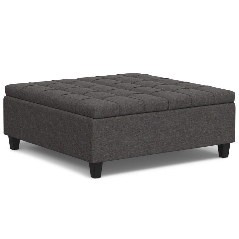 HomeRoots 40 Inch Tufted Storage Ottoman Upholstered Bench for Living Room in Slate Gray 641703
