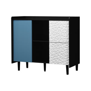 English Elm Sideboard Buffet Cabinet – Modern Black & Red Storage With 2 Drawers, Open Shelves For Stylish Organization W409P176583-GIGA