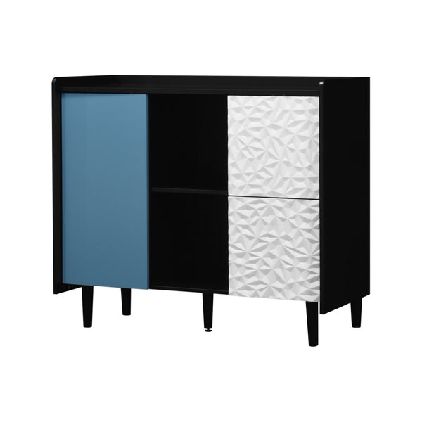 English Elm Sideboard Buffet Cabinet – Modern Black & Red Storage With 2 Drawers, Open Shelves For Stylish Organization W409P176583-GIGA