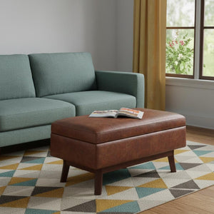 36 Inch Round Faux Leather Storage Ottoman Tufted Footrest for Living Room Seating Decor