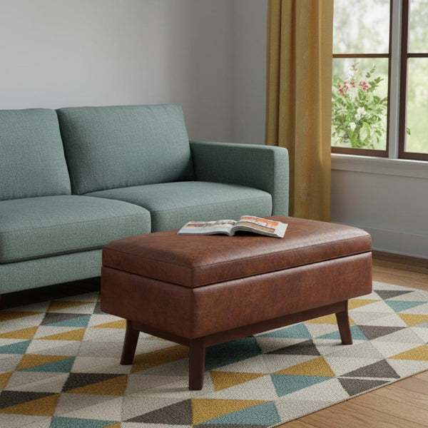 36 Inch Round Faux Leather Storage Ottoman Tufted Footrest for Living Room Seating Decor