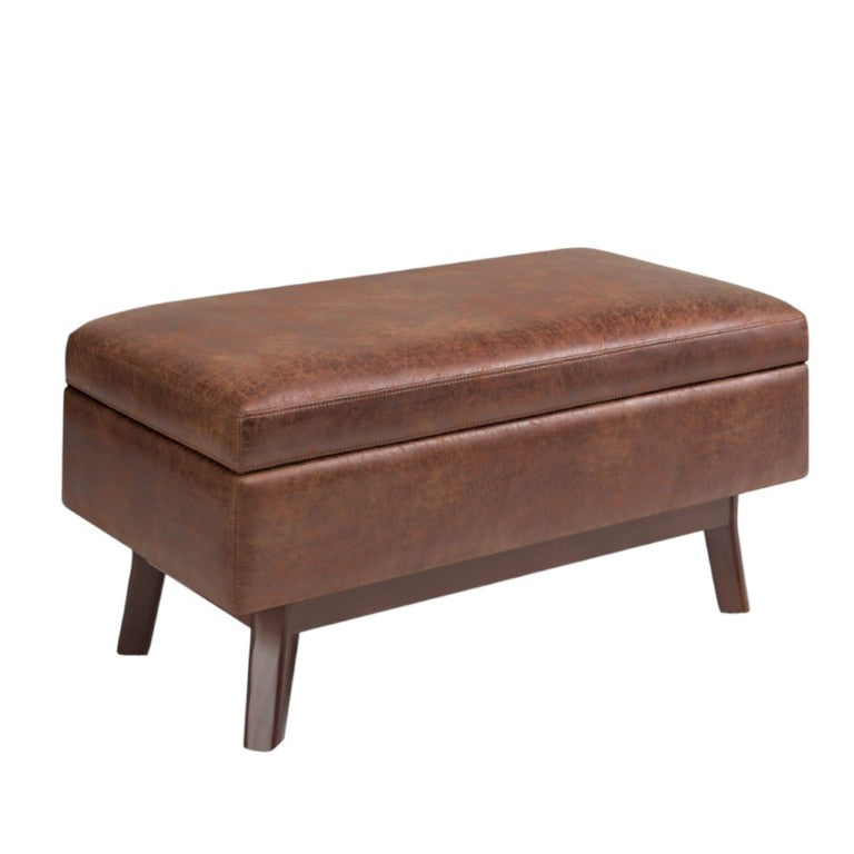 HomeRoots 36 Inch Round Faux Leather Storage Ottoman Tufted Footrest for Living Room Seating Decor Brown 36.2" W x 18.5" H x 18.1" D 641705