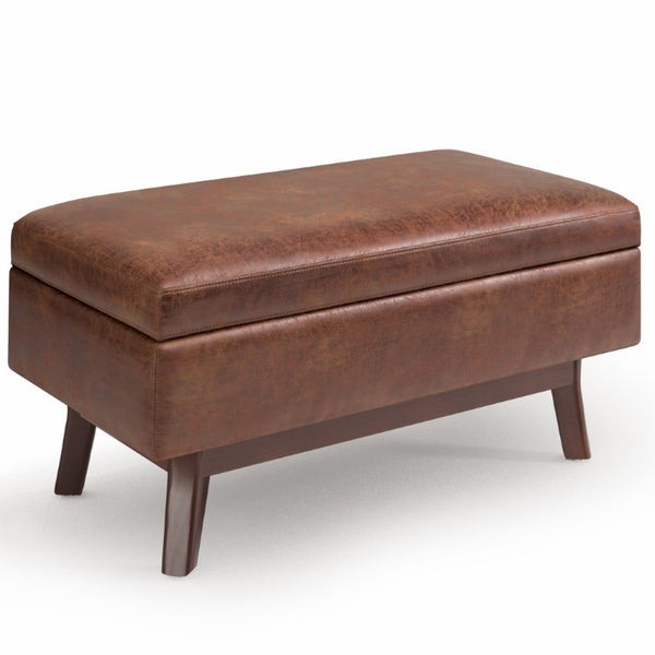 36 Inch Round Faux Leather Storage Ottoman Tufted Footrest for Living Room Seating Decor