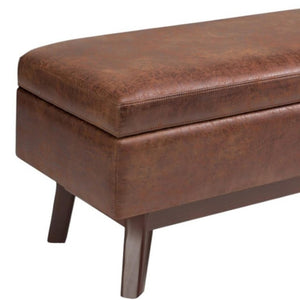 36 Inch Round Faux Leather Storage Ottoman Tufted Footrest for Living Room Seating Decor