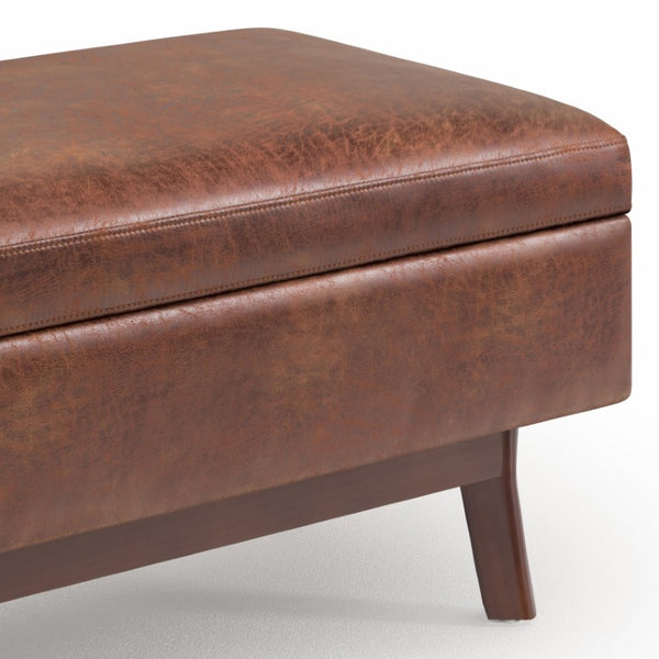 36 Inch Round Faux Leather Storage Ottoman Tufted Footrest for Living Room Seating Decor