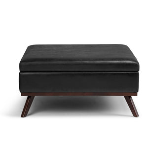 HomeRoots 36 Inch Round Faux Leather Storage Ottoman Tufted Cocktail Footrest for Living Room Decor Brown 36" W x 19.3" H x 36" D 641706