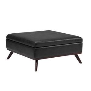 36 Inch Round Faux Leather Storage Ottoman Tufted Cocktail Footrest for Living Room Decor