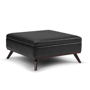 36 Inch Round Faux Leather Storage Ottoman Tufted Cocktail Footrest for Living Room Decor
