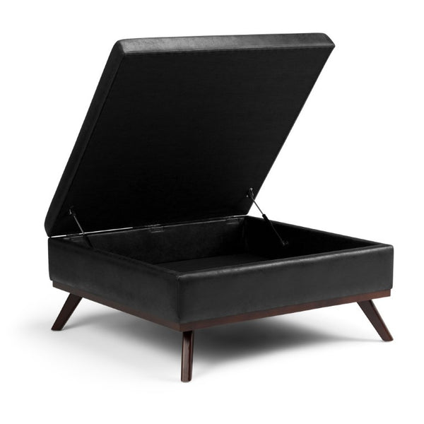 36 Inch Round Faux Leather Storage Ottoman Tufted Cocktail Footrest for Living Room Decor
