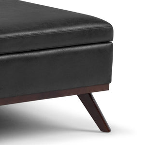 36 Inch Round Faux Leather Storage Ottoman Tufted Cocktail Footrest for Living Room Decor
