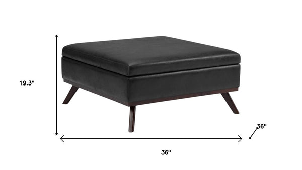 36 Inch Round Faux Leather Storage Ottoman Tufted Cocktail Footrest for Living Room Decor
