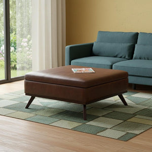 36 Inch Round Faux Leather Tufted Storage Ottoman Footrest for Living Room Decor