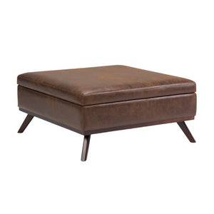 36 Inch Round Faux Leather Tufted Storage Ottoman Footrest for Living Room Decor