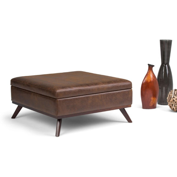 36 Inch Round Faux Leather Tufted Storage Ottoman Footrest for Living Room Decor