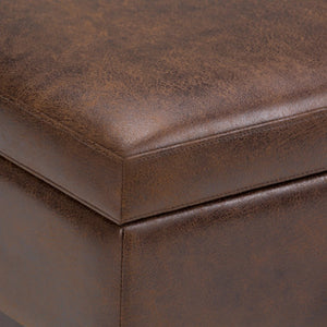 36 Inch Round Faux Leather Tufted Storage Ottoman Footrest for Living Room Decor