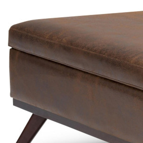 36 Inch Round Faux Leather Tufted Storage Ottoman Footrest for Living Room Decor