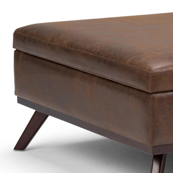 36 Inch Round Faux Leather Tufted Storage Ottoman Footrest for Living Room Decor