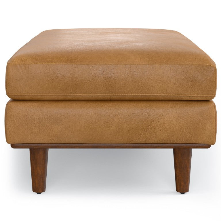 HomeRoots 49 Inch Genuine Leather Cocktail Ottoman Luxe Living Room Accent in Rich Brown 641710