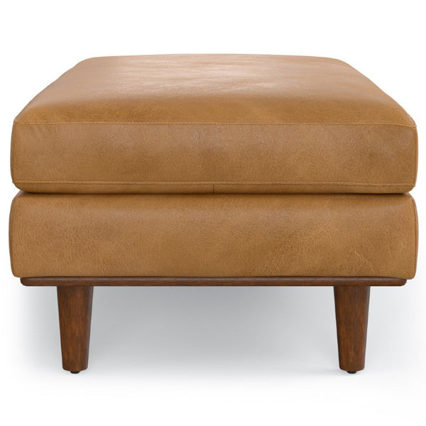 HomeRoots 49 Inch Genuine Leather Cocktail Ottoman Luxe Living Room Accent in Rich Brown 641710