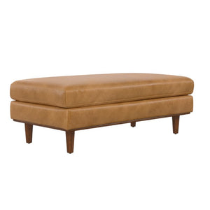 49 Inch Genuine Leather Cocktail Ottoman Luxe Living Room Accent in Rich Brown