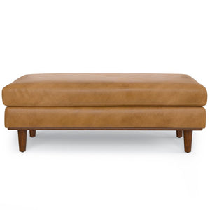 49 Inch Genuine Leather Cocktail Ottoman Luxe Living Room Accent in Rich Brown
