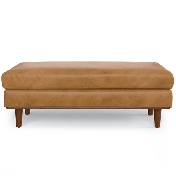 49 Inch Genuine Leather Cocktail Ottoman Luxe Living Room Accent in Rich Brown