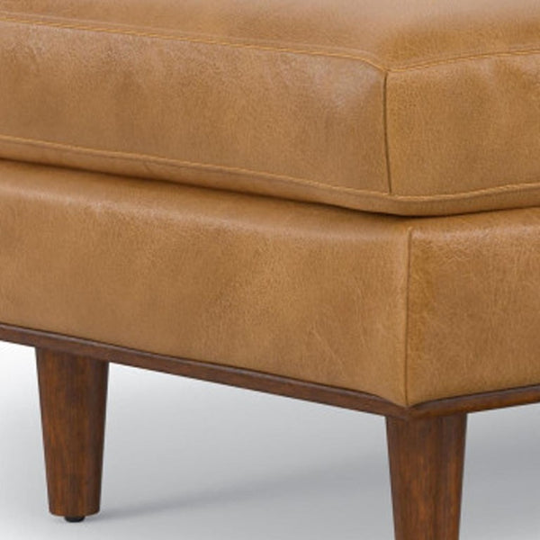 49 Inch Genuine Leather Cocktail Ottoman Luxe Living Room Accent in Rich Brown