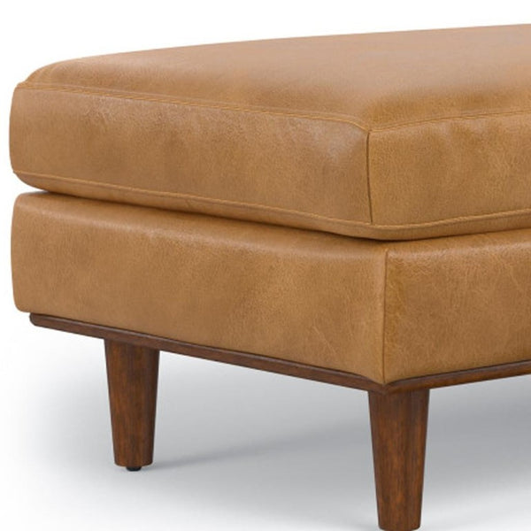 49 Inch Genuine Leather Cocktail Ottoman Luxe Living Room Accent in Rich Brown