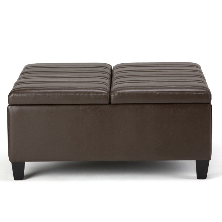 HomeRoots 36 Inch Round Faux Leather Storage Ottoman Tufted Seat for Living Room Decor 641719