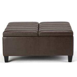 HomeRoots 36 Inch Round Faux Leather Storage Ottoman Tufted Seat for Living Room Decor 641719