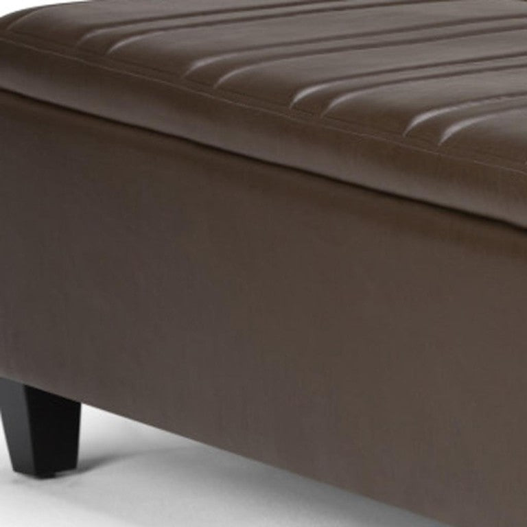 HomeRoots 36 Inch Round Faux Leather Storage Ottoman Tufted Seat for Living Room Decor 641719
